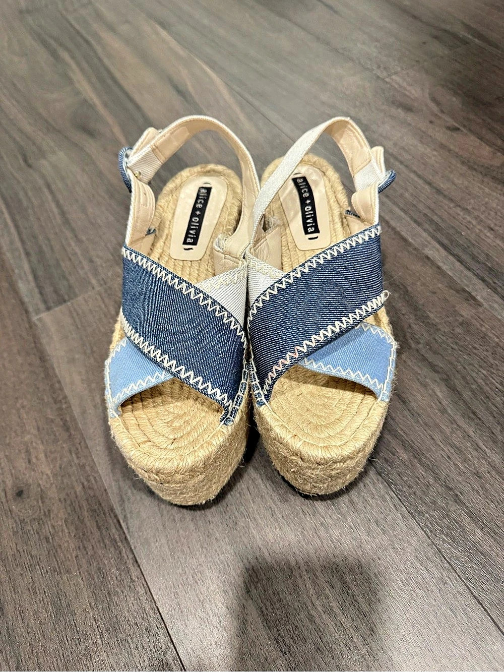 alice + olivia Fayen Color-block Denim Espadrille Platform Sandals Wedge Sandals